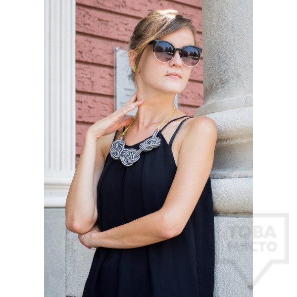 Ръчно изработено колие Lollipop - въже с панделка - черно и бяло