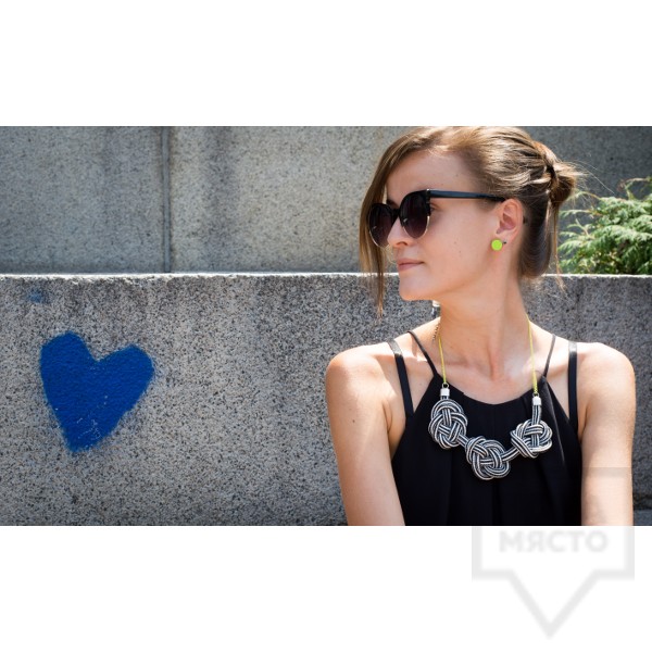 Ръчно изработено колие Lollipop - въже с панделка - черно и бяло