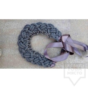 Ръчно изработено колие Lollipop - Въже с панделка - Сиво