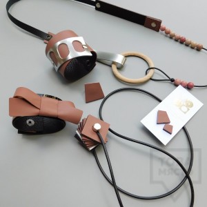 Колие с гривна и пръстен MODO - лак и кафява кожа