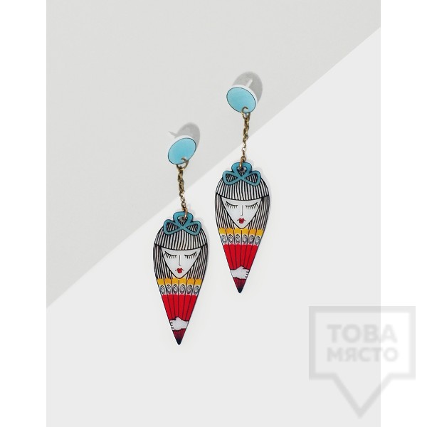 Дизайнерски обеци Mihha - Girl with a fan