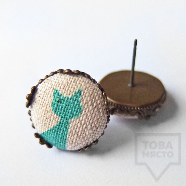 Обеци Nadya's Knit - коте класика минт на щифт