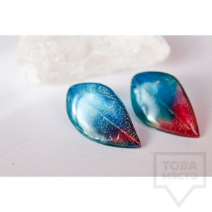 Дизайнерски обеци Nimeria Shop - Forest Raindrops - Blue and Red