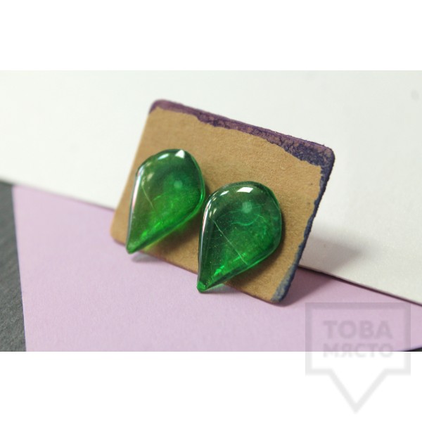 Дизайнерски обеци Nimeria Shop - Forest Raindrops - Green Skeleton