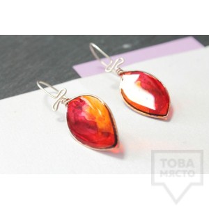 Дизайнерски обеци Nimeria Shop - Seethrough petals Orange and Wine