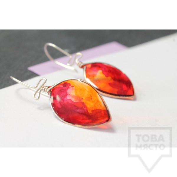 Дизайнерски обеци Nimeria Shop - Seethrough petals Orange and Wine