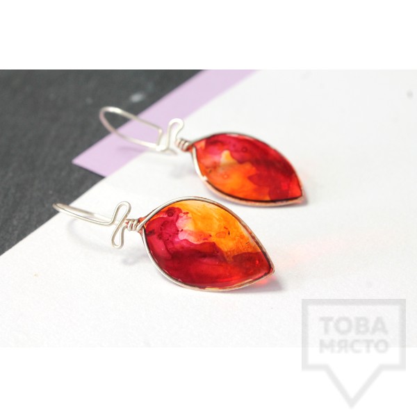 Дизайнерски обеци Nimeria Shop - Seethrough petals Orange and Wine