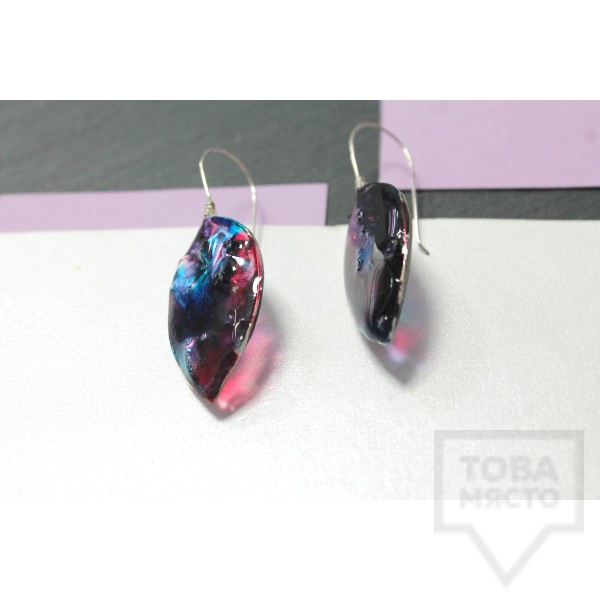 Дизайнерски обеци Nimeria Shop - Seethrough petals Red and blue pieces