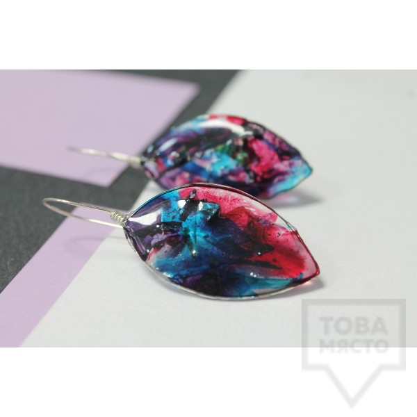 Дизайнерски обеци Nimeria Shop - Seethrough petals Red and blue pieces