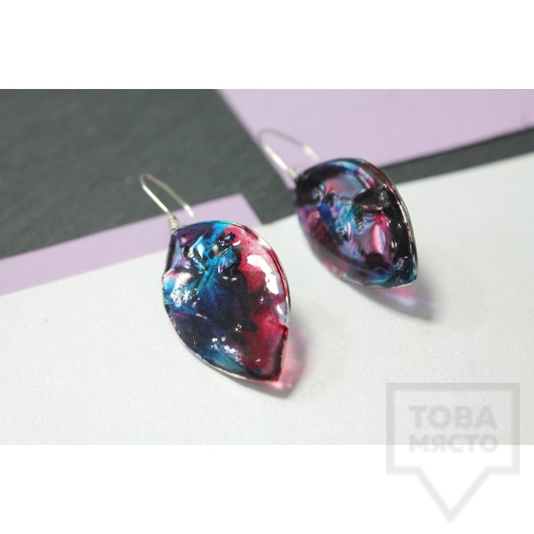 Дизайнерски обеци Nimeria Shop - Seethrough petals Red and blue pieces