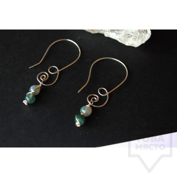 Дизайнерски обеци Nimeria Shop - Silver Knots jade wings