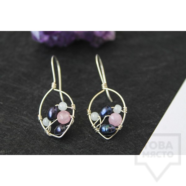 Дизайнерски обеци Nimeria Shop - Silver Knots pearls and stones