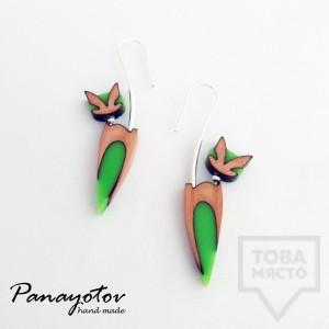 Дизайнерски обеци Panayotov Handmade - Green Cats