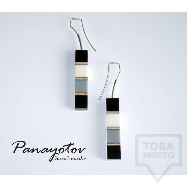 Дизайнерски обеци Panayotov Handmade - grey cubes