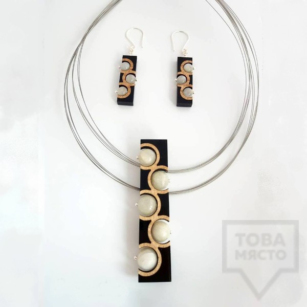 Комплект бижута колие и обеци Panayotov - stone white