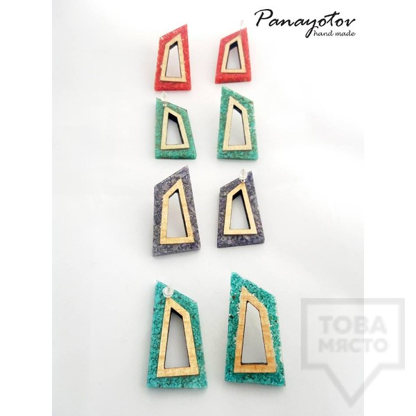 Ръчно изработени обеци Panayotov Handmade - Geometric Stones Red