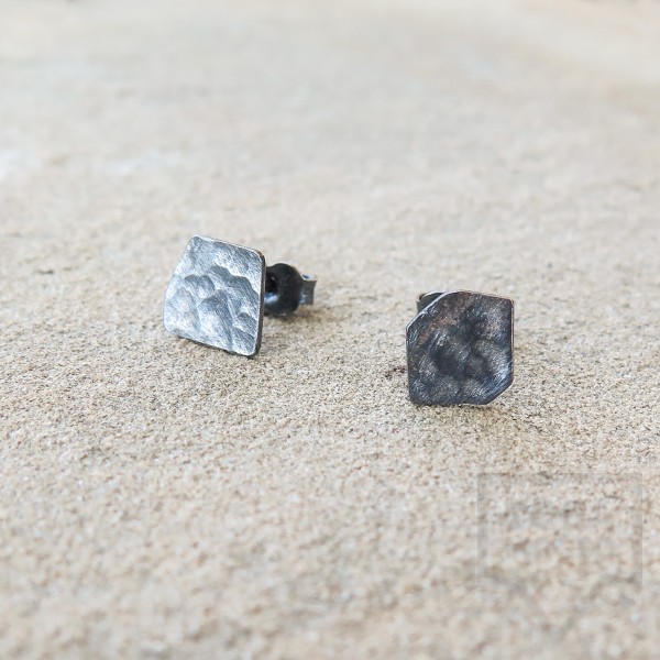 Асиметрични сребърни обеци Pin - оксидирано сребро