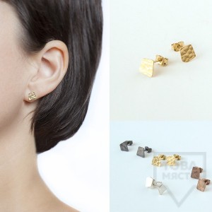 Асиметрични сребърни обеци Pin - оксидирано сребро 