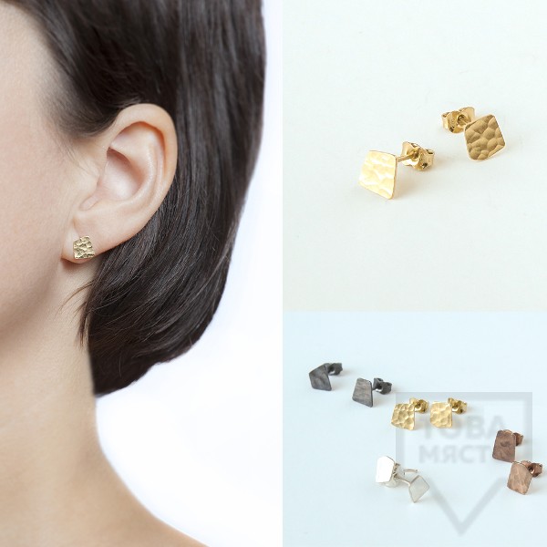 Асиметрични сребърни обеци Pin - розово злато