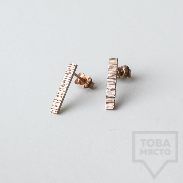 Ковани сребърни обеци - Pin розово злато
