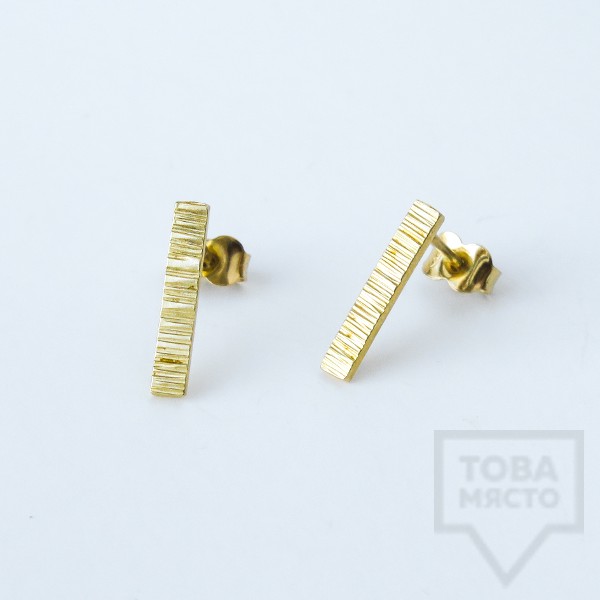 Ковани сребърни обеци - Pin жълто злато