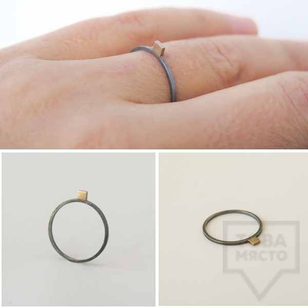 Сребърен пръстен Pin - със златен елемент 4 оксидиран