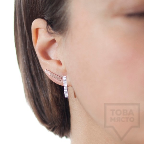 Ковани сребърни обеци - Pin розово злато