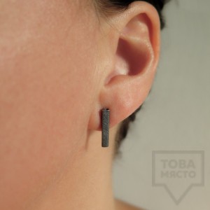 Сребърни обеци квадратна тръбичка Pin - жълто злато