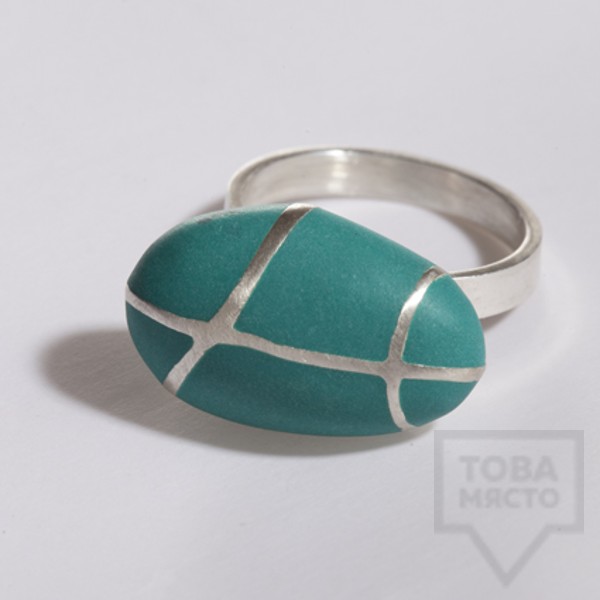 Сребърен пръстен Polina Dimitrova - stone geometry green