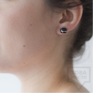 Сребърни обеци Polina Dimitrova - minimalistic drop black