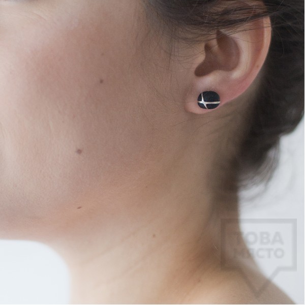 Сребърни обеци Polina Dimitrova - minimalistic drop black