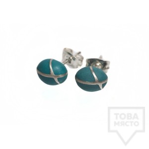 Сребърни обеци Polina Dimitrova - minimalistic drop green