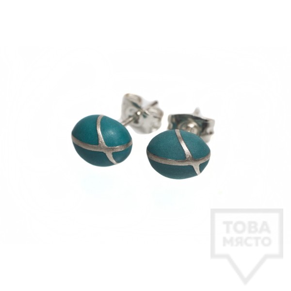 Сребърни обеци Polina Dimitrova - minimalistic drop green