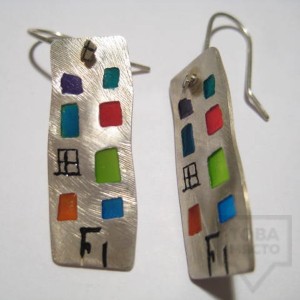 Сребърни висящи обеци Polina Dimitrova - блокчета