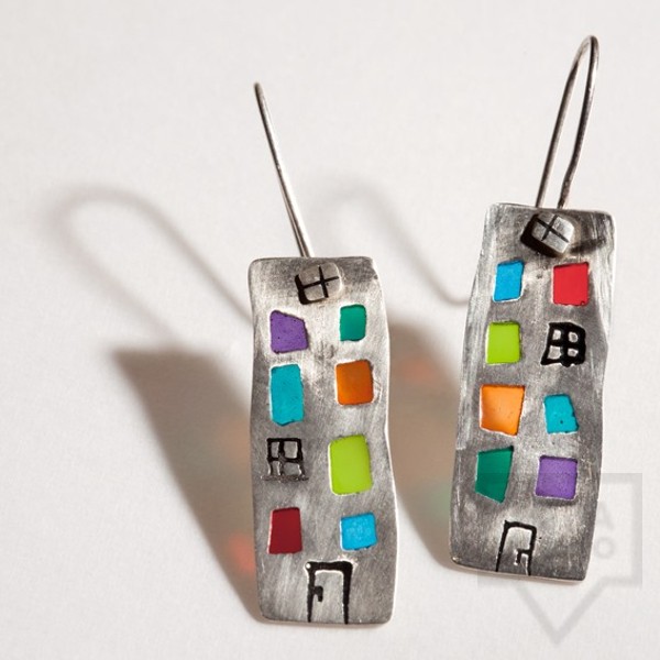 Сребърни висящи обеци Polina Dimitrova - блокчета