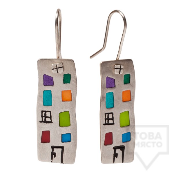 Сребърни висящи обеци Polina Dimitrova - блокчета