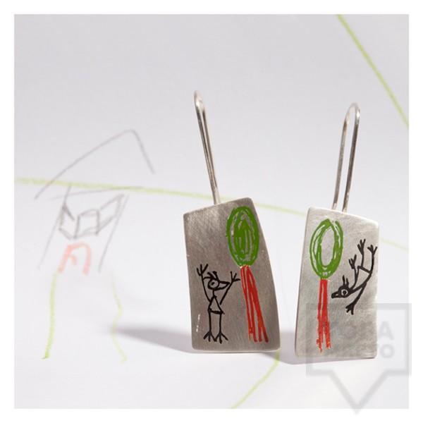 Сребърни висящи обеци Polina Dimitrova - скици