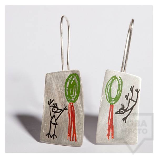 Сребърни висящи обеци Polina Dimitrova - скици