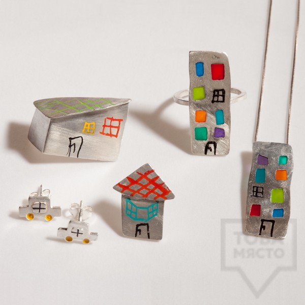 Сребърни обеци Polina Dimitrova - къщички