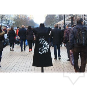 Дизайнерска ръчно-рисувана рокля Polina Petrova - Cheshire Cat