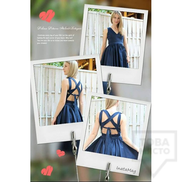 Дизайнерска рокля Polina Petrova - criss cross back Navy