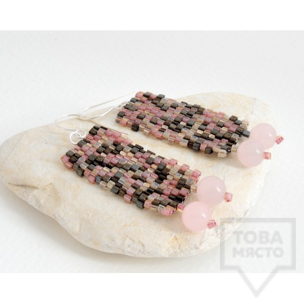 Обеци Songe Jewerly - розов кварц