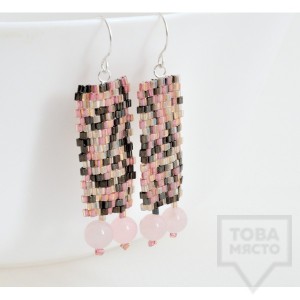 Обеци Songe Jewerly - розов кварц