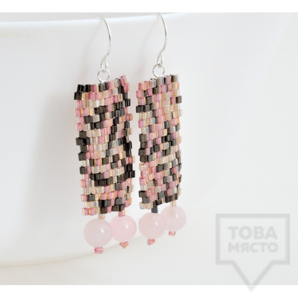 Обеци Songe Jewerly - розов кварц