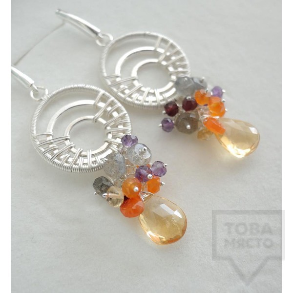 Обеци Songe - сребро и кристали