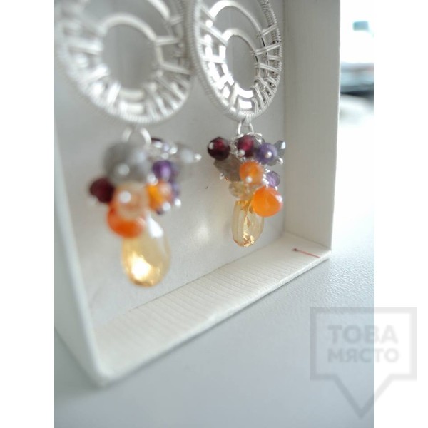 Обеци Songe - сребро и кристали