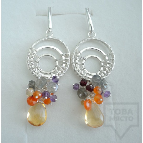 Обеци Songe - сребро и кристали