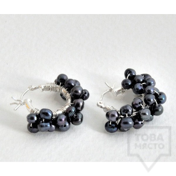 Сребърни обеци Songe Jewerly - малка синя перла