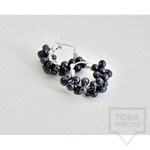 Сребърни обеци Songe Jewerly - малка синя перла