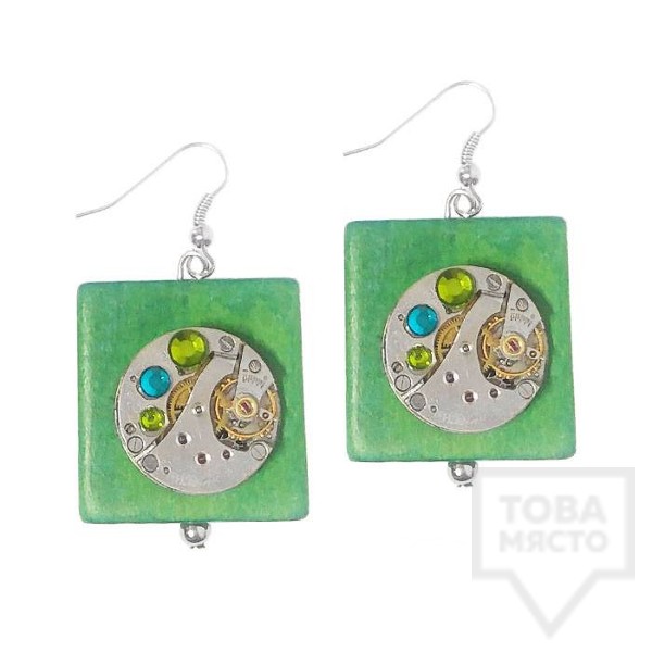 Ръчно изработени обеци Time Craft Art - Green Day